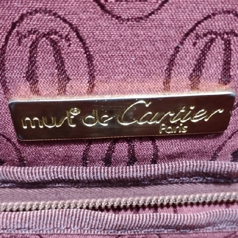 Auth Cartier Must Line Leather Bordeaux Shoulder Bag Dust Bag Coin Case - Picture 9 of 16